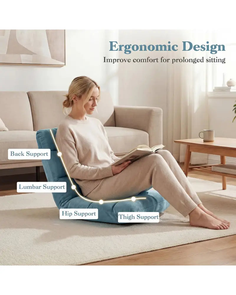 14-Position Adjustable Cushioned Floor Chair-Green - Green - Floor Chairs