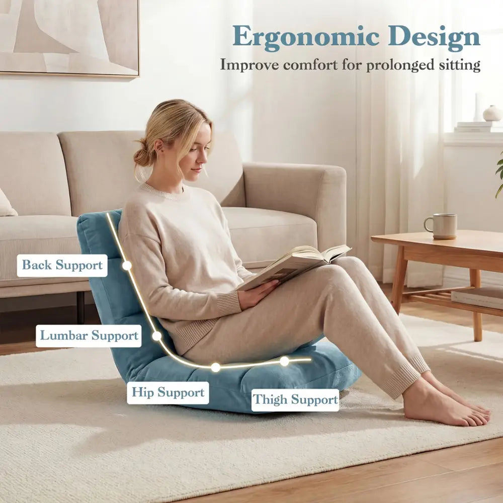 14-Position Adjustable Cushioned Floor Chair-Green - Green - Floor Chairs