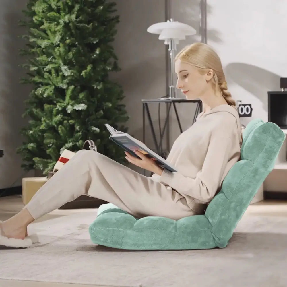 14-Position Adjustable Cushioned Floor Chair-Green Costway