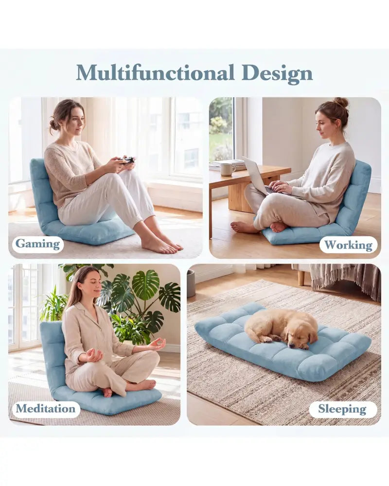 14-Position Adjustable Cushioned Floor Chair-Green - Green - Floor Chairs