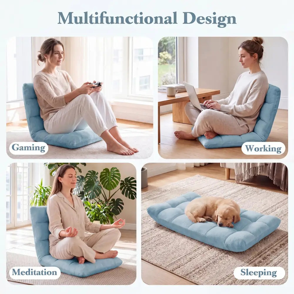 14-Position Adjustable Cushioned Floor Chair-Green - Green - Floor Chairs