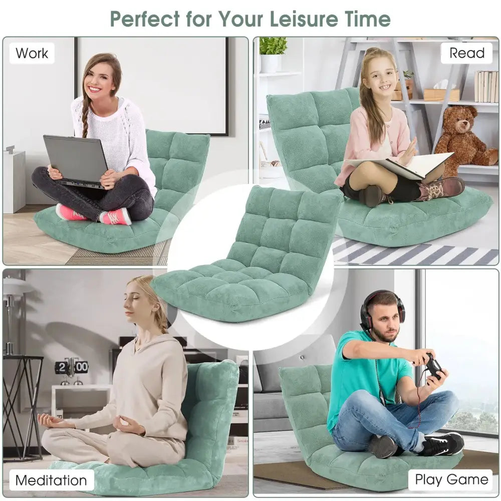 14-Position Adjustable Cushioned Floor Chair-Green Costway