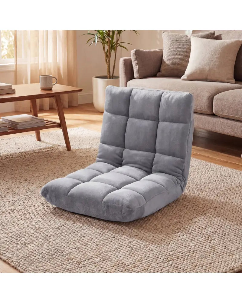 14-Position Adjustable Cushioned Floor Chair-Light Gray - Light Gray - Floor Chairs