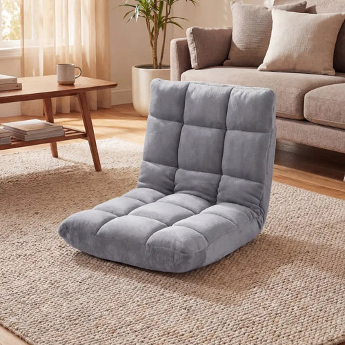 14-Position Adjustable Cushioned Floor Chair-Light Gray - Light Gray - Floor Chairs