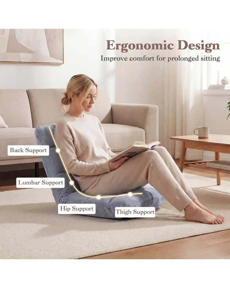 14-Position Adjustable Cushioned Floor Chair-Light Gray - Light Gray - Floor Chairs