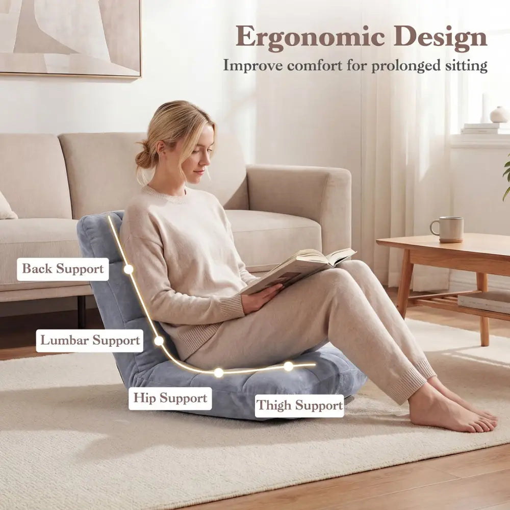 14-Position Adjustable Cushioned Floor Chair-Light Gray - Light Gray - Floor Chairs