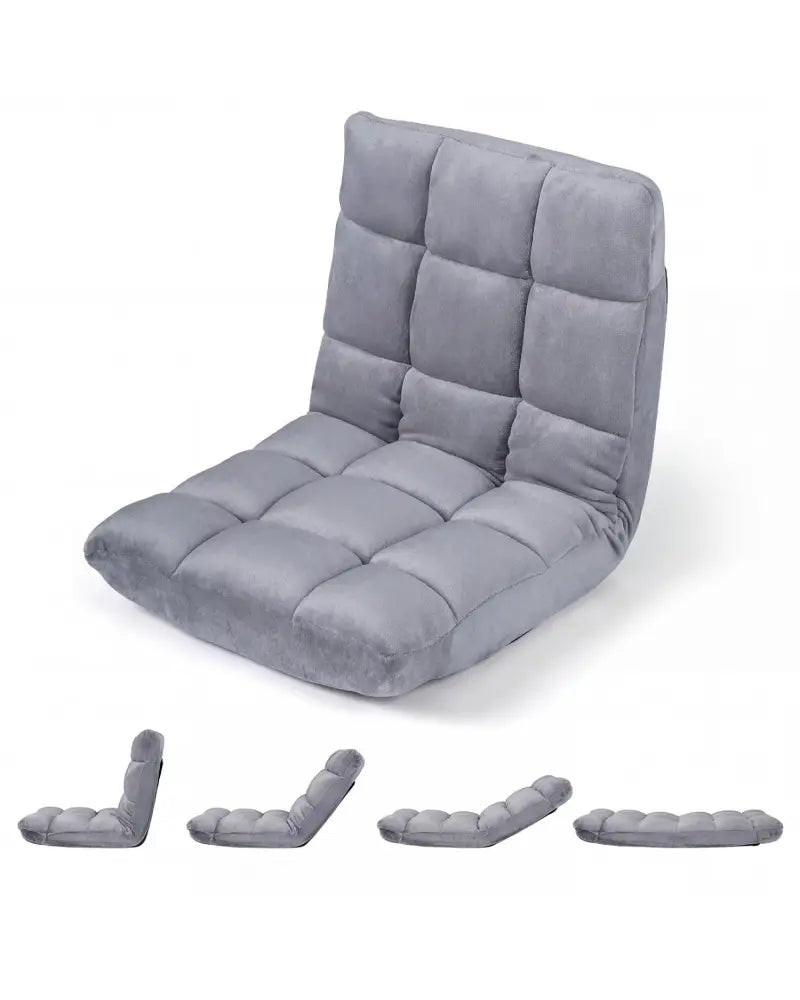 14-Position Adjustable Cushioned Floor Chair-Light Gray - Light Gray - Floor Chairs