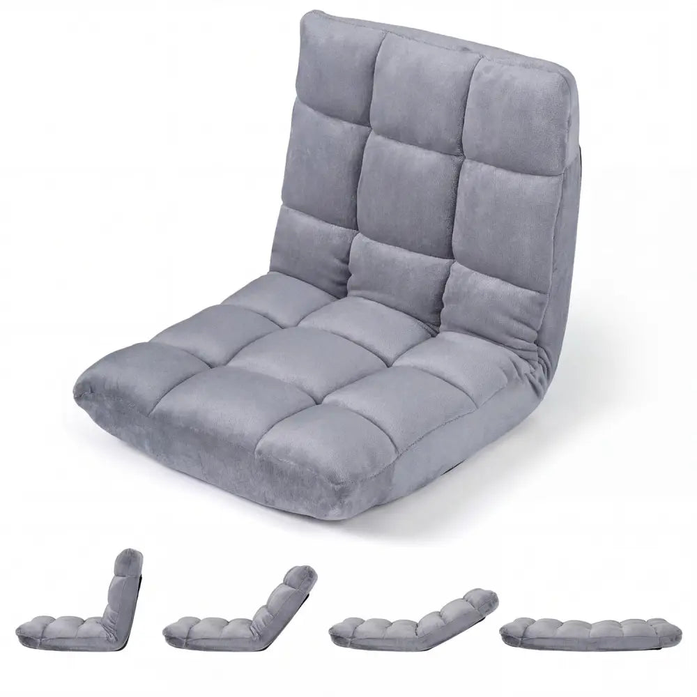 14-Position Adjustable Cushioned Floor Chair-Light Gray - Light Gray - Floor Chairs