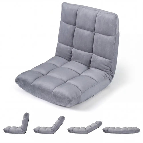 14-Position Adjustable Cushioned Floor Chair-Light Gray - Light Gray - Floor Chairs