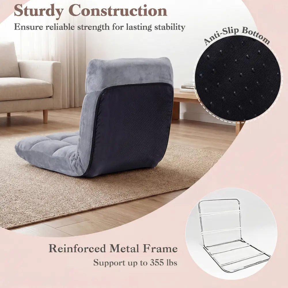 14-Position Adjustable Cushioned Floor Chair-Light Gray - Light Gray - Floor Chairs