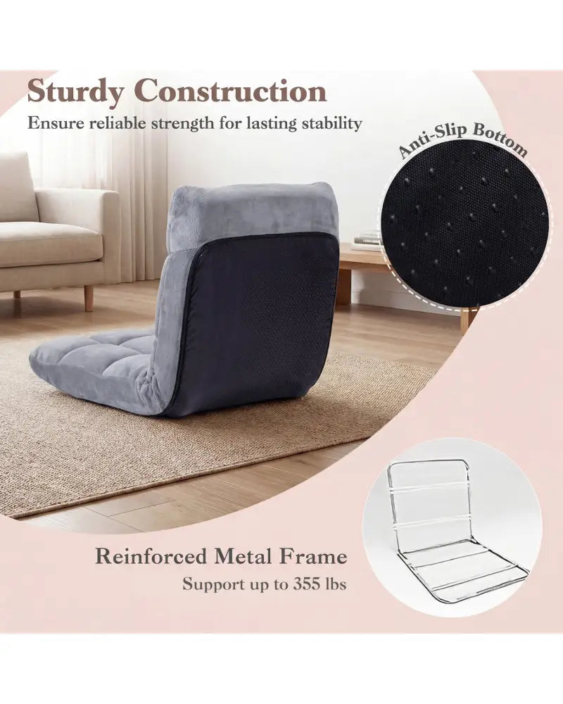 14-Position Adjustable Cushioned Floor Chair-Light Gray - Light Gray - Floor Chairs