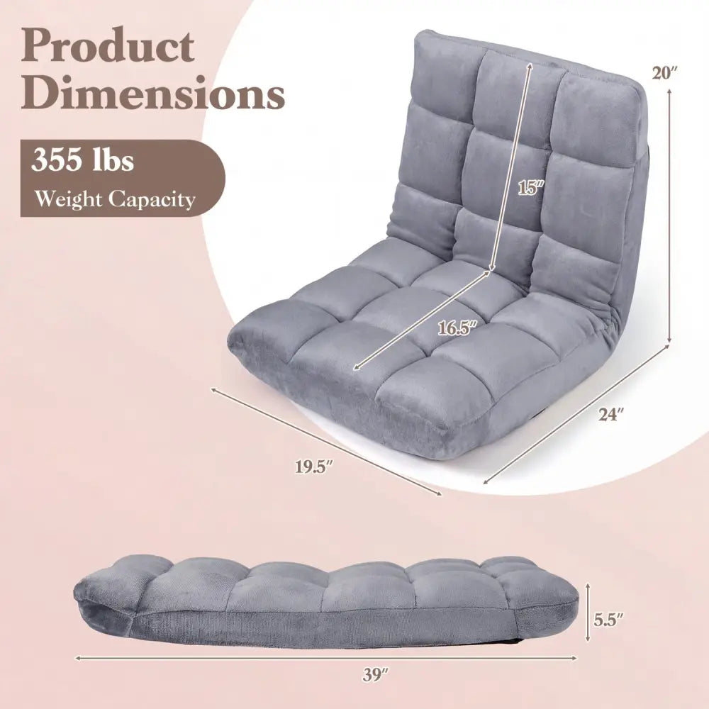 14-Position Adjustable Cushioned Floor Chair-Light Gray - Light Gray - Floor Chairs