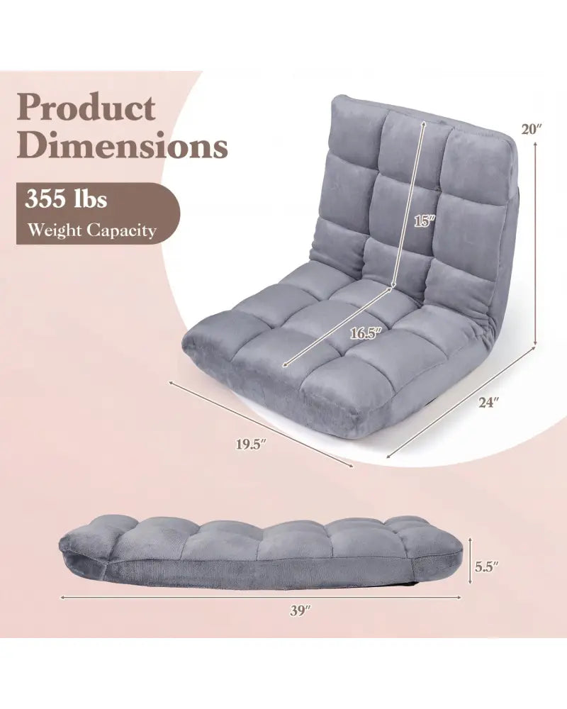 14-Position Adjustable Cushioned Floor Chair-Light Gray - Light Gray - Floor Chairs