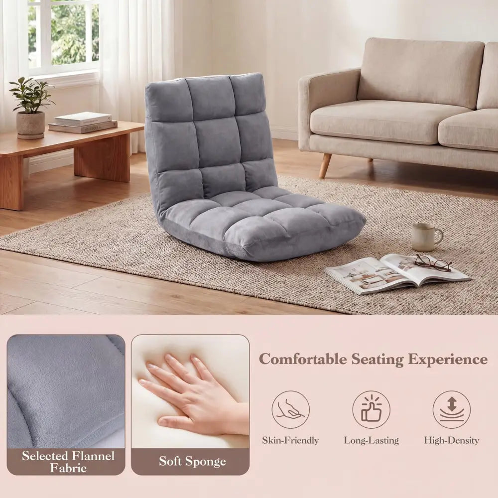 14-Position Adjustable Cushioned Floor Chair-Light Gray - Light Gray - Floor Chairs