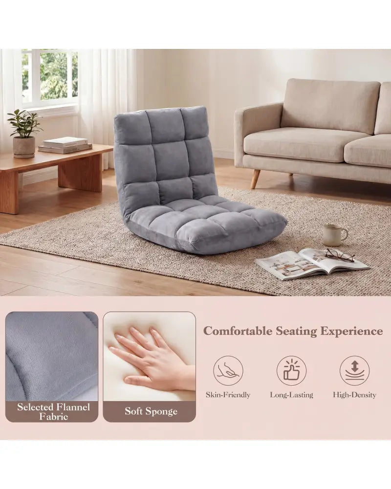 14-Position Adjustable Cushioned Floor Chair-Light Gray - Light Gray - Floor Chairs