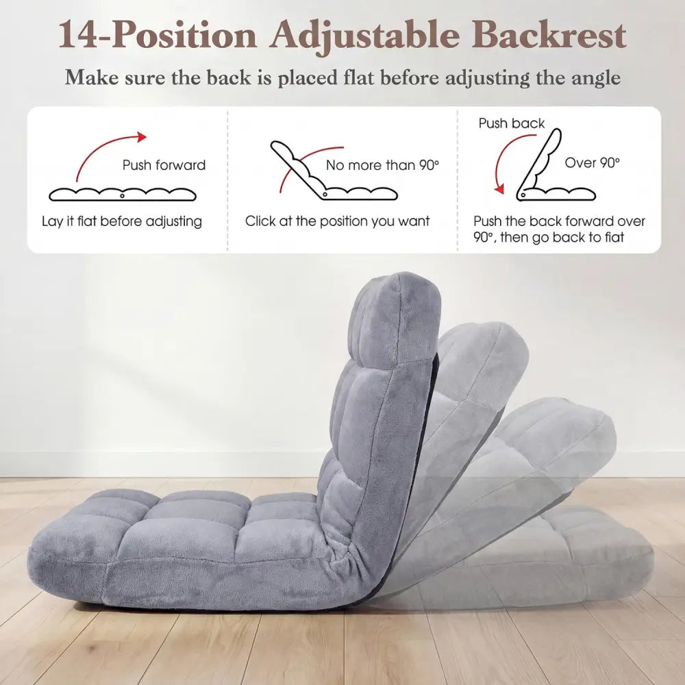14-Position Adjustable Cushioned Floor Chair-Light Gray - Light Gray - Floor Chairs