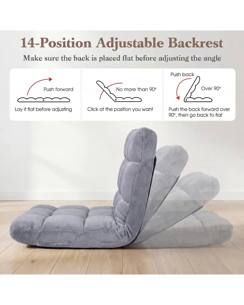 14-Position Adjustable Cushioned Floor Chair-Light Gray - Light Gray - Floor Chairs
