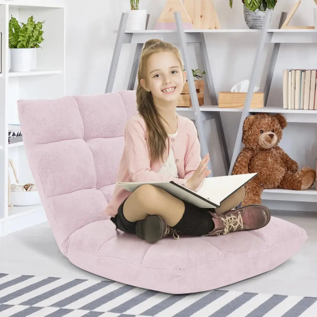 14-Position Adjustable Cushioned Floor Chair-Light Pink Costway