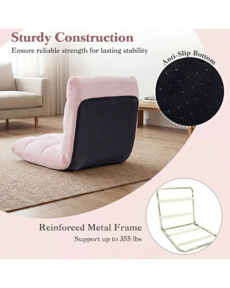 14-Position Adjustable Cushioned Floor Chair-Light Pink - Light Pink - Floor Chairs