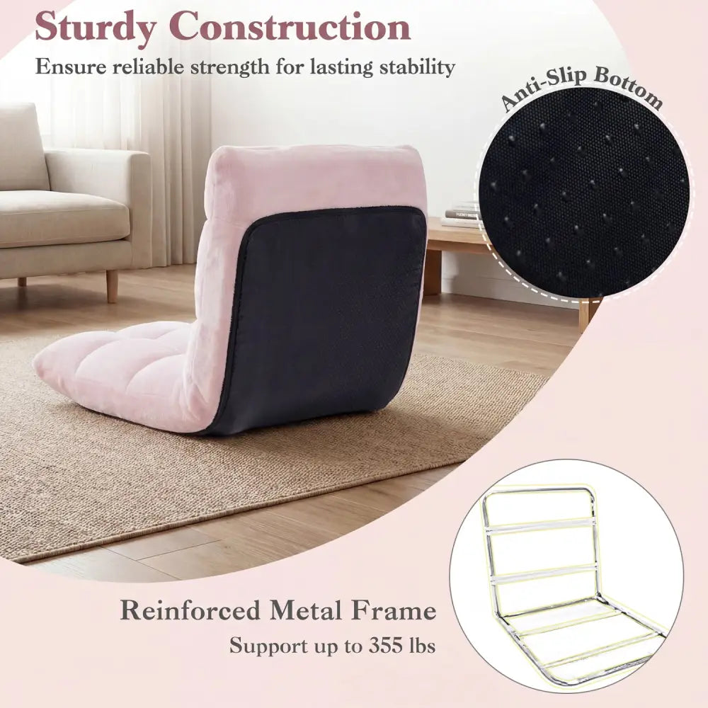 14-Position Adjustable Cushioned Floor Chair-Light Pink - Light Pink - Floor Chairs