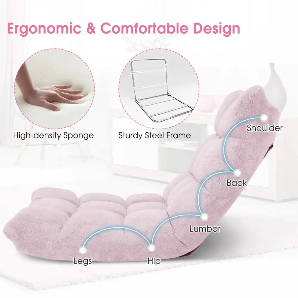 14-Position Adjustable Cushioned Floor Chair-Light Pink Costway