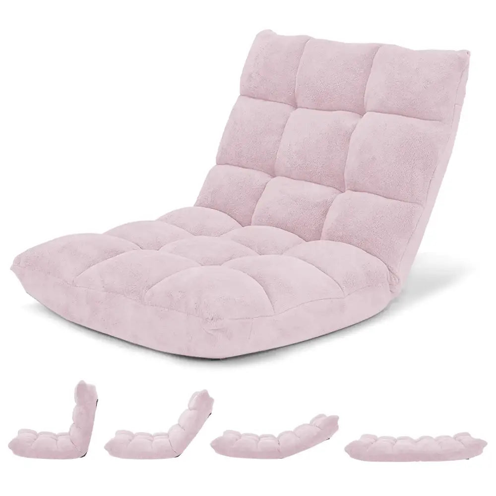14-Position Adjustable Cushioned Floor Chair-Light Pink Costway