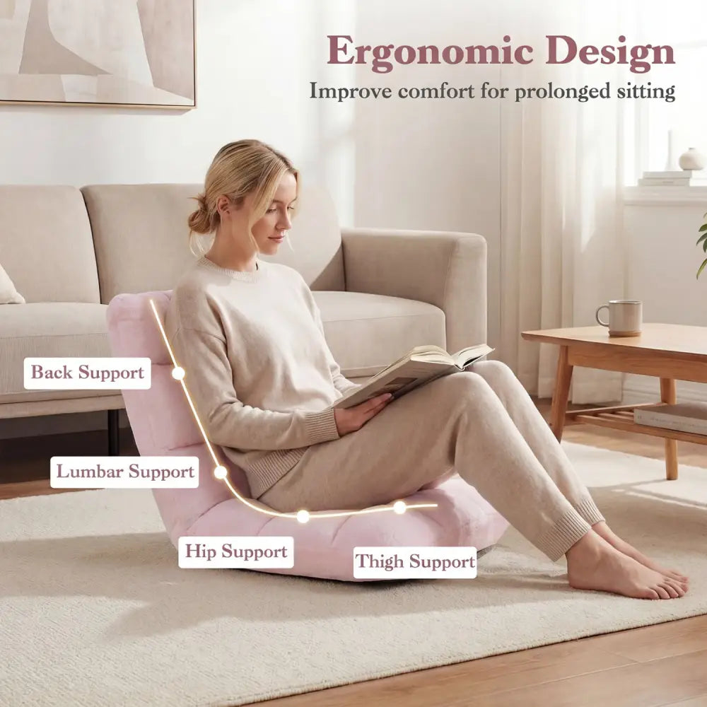 14-Position Adjustable Cushioned Floor Chair-Light Pink - Light Pink - Floor Chairs