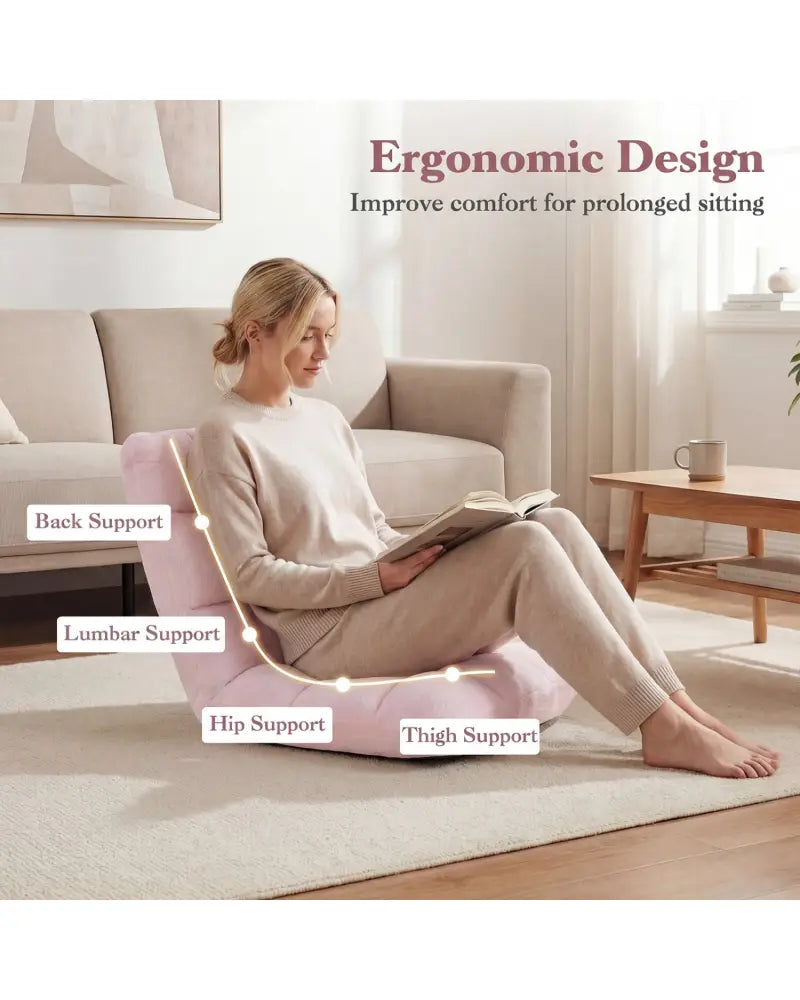 14-Position Adjustable Cushioned Floor Chair-Light Pink - Light Pink - Floor Chairs