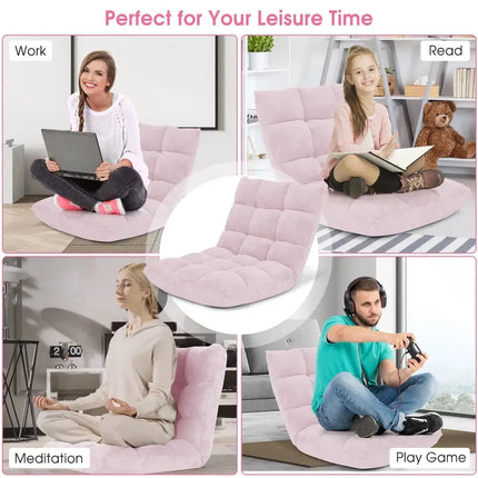 14-Position Adjustable Cushioned Floor Chair-Light Pink Costway
