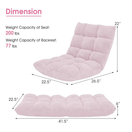 14-Position Adjustable Cushioned Floor Chair-Light Pink Costway