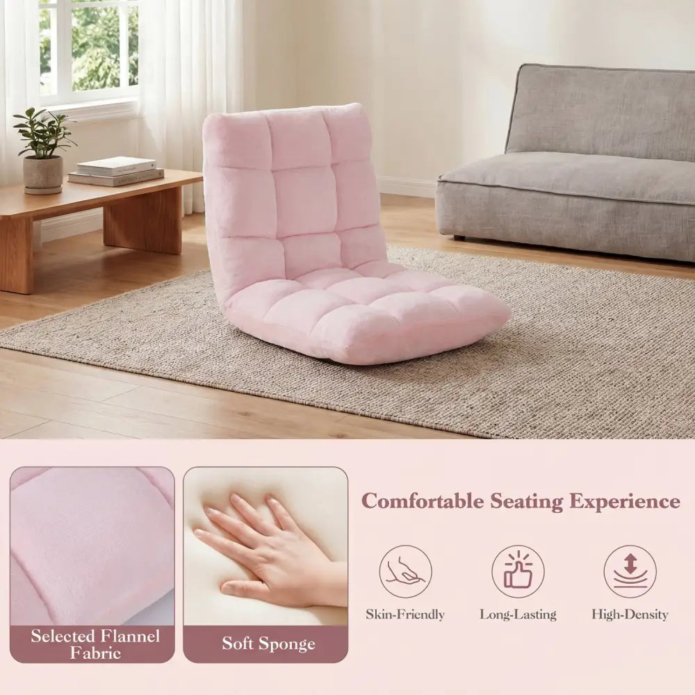 14-Position Adjustable Cushioned Floor Chair-Light Pink - Light Pink - Floor Chairs