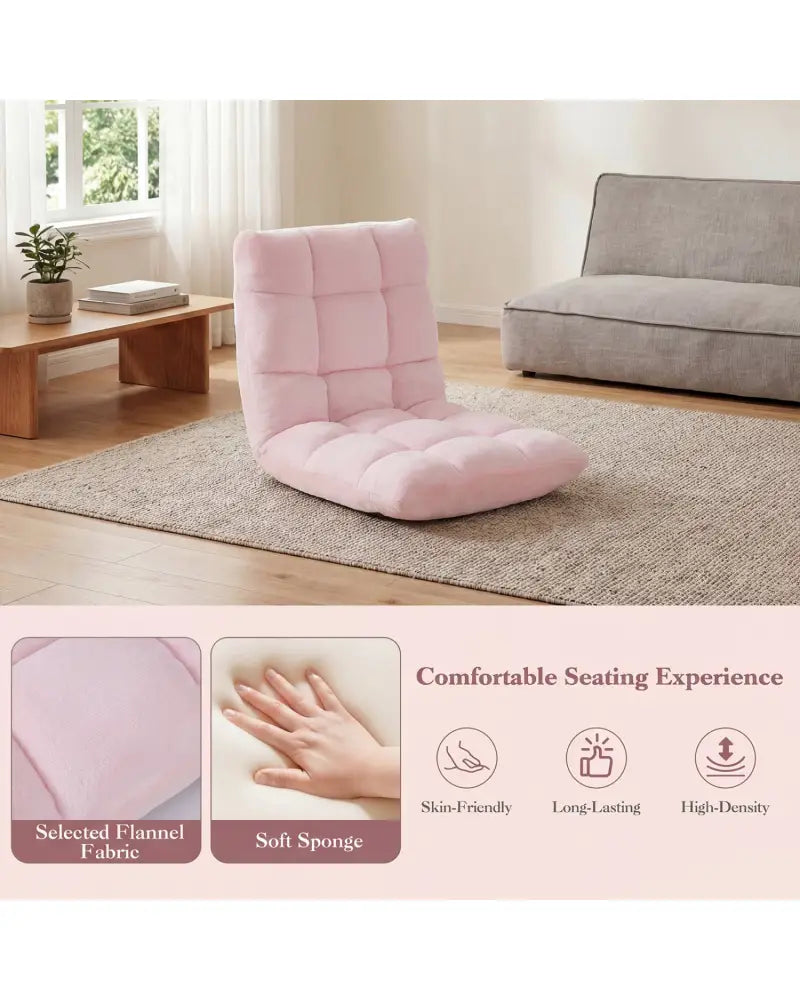 14-Position Adjustable Cushioned Floor Chair-Light Pink - Light Pink - Floor Chairs
