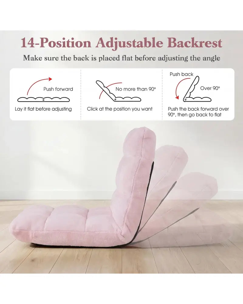 14-Position Adjustable Cushioned Floor Chair-Light Pink - Light Pink - Floor Chairs