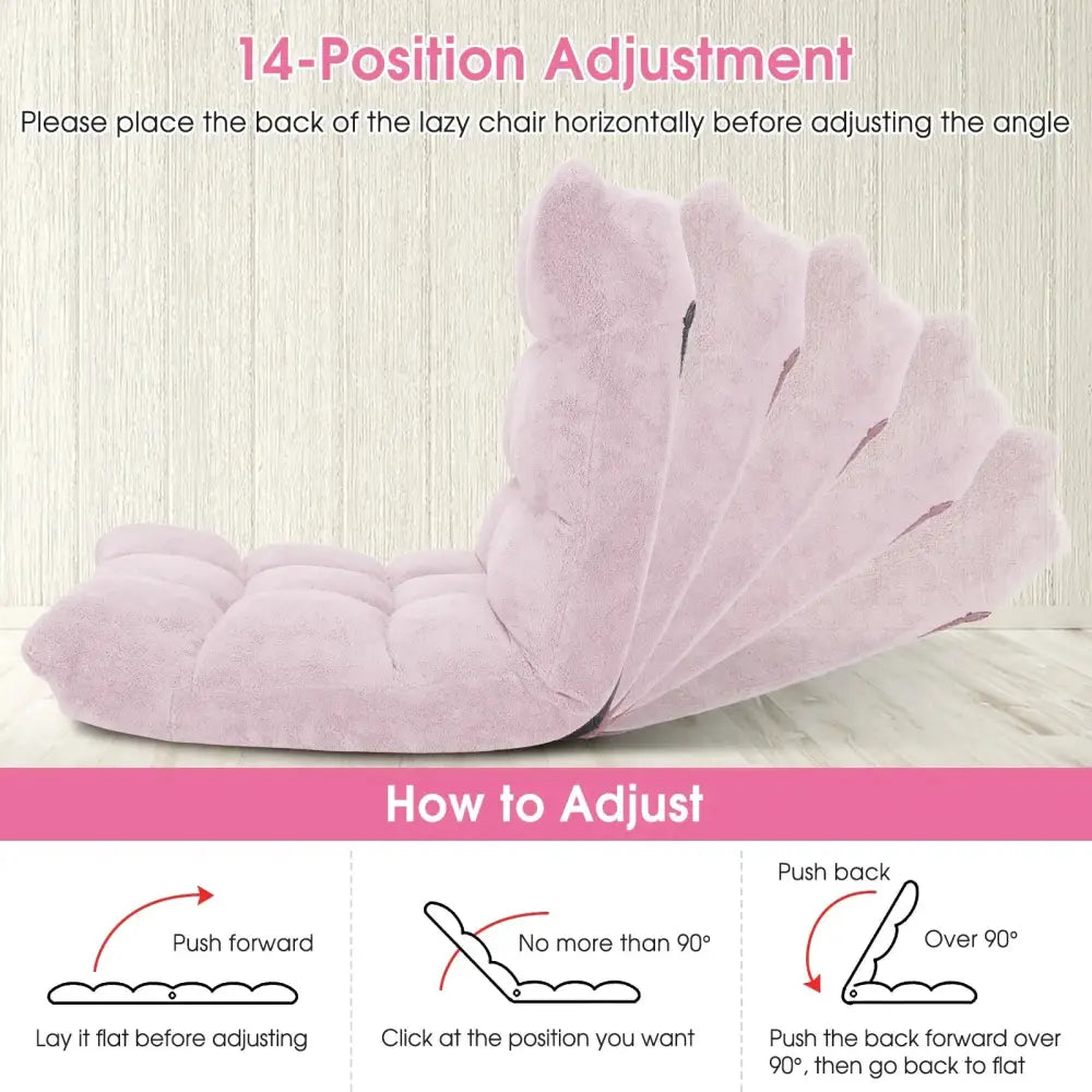 14-Position Adjustable Cushioned Floor Chair-Light Pink Costway