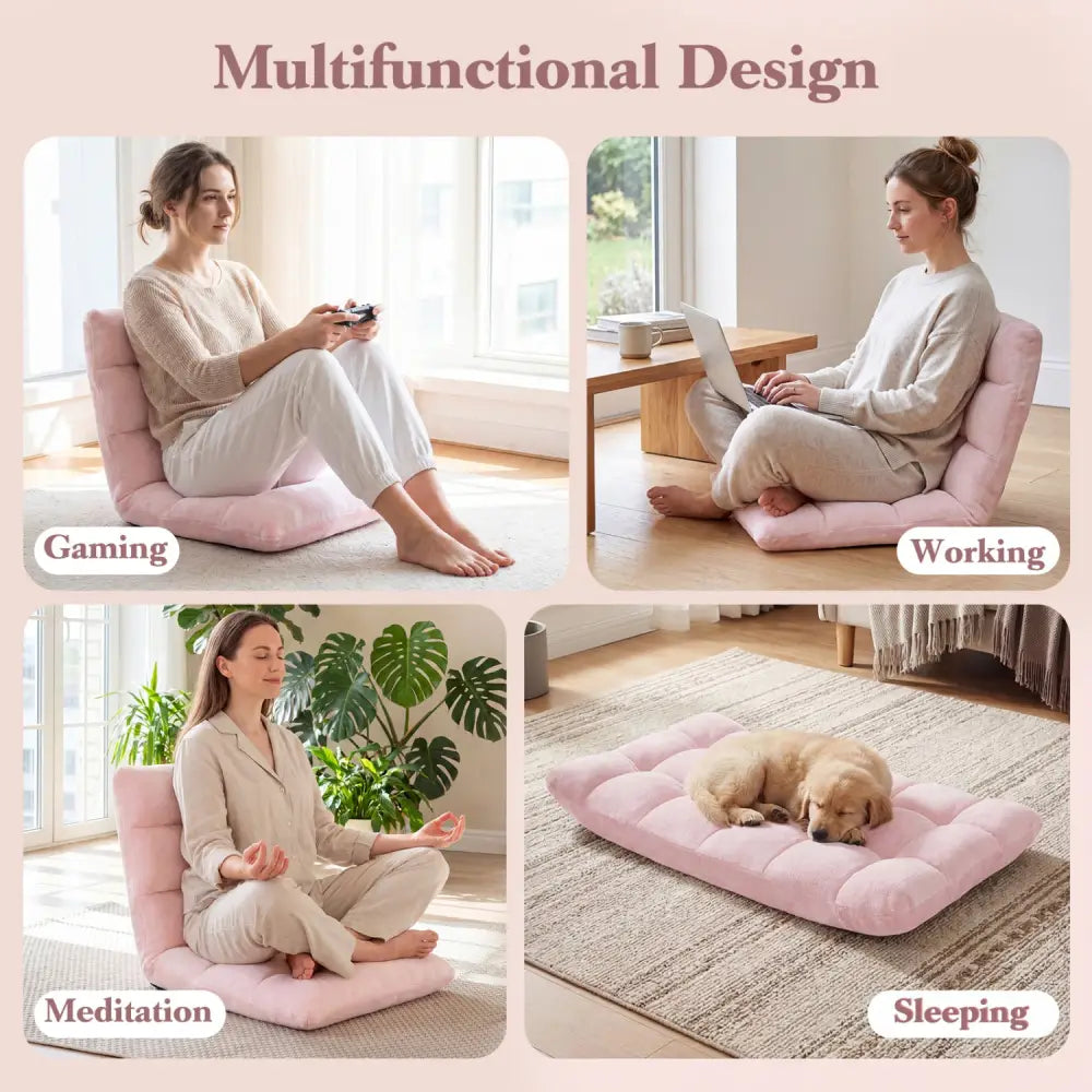 14-Position Adjustable Cushioned Floor Chair-Light Pink - Light Pink - Floor Chairs