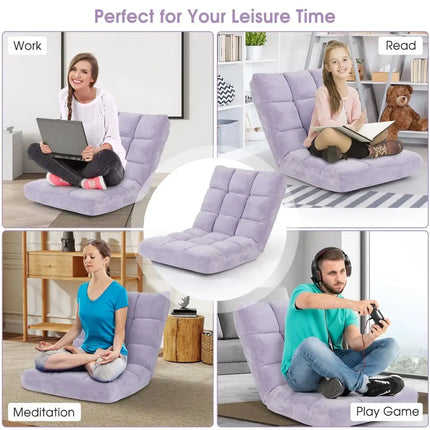 14-Position Adjustable Cushioned Floor Chair-Light Purple Costway