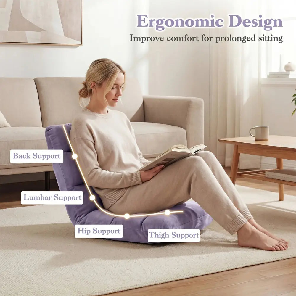 14-Position Adjustable Cushioned Floor Chair-Light Purple - Light Purple - Floor Chairs