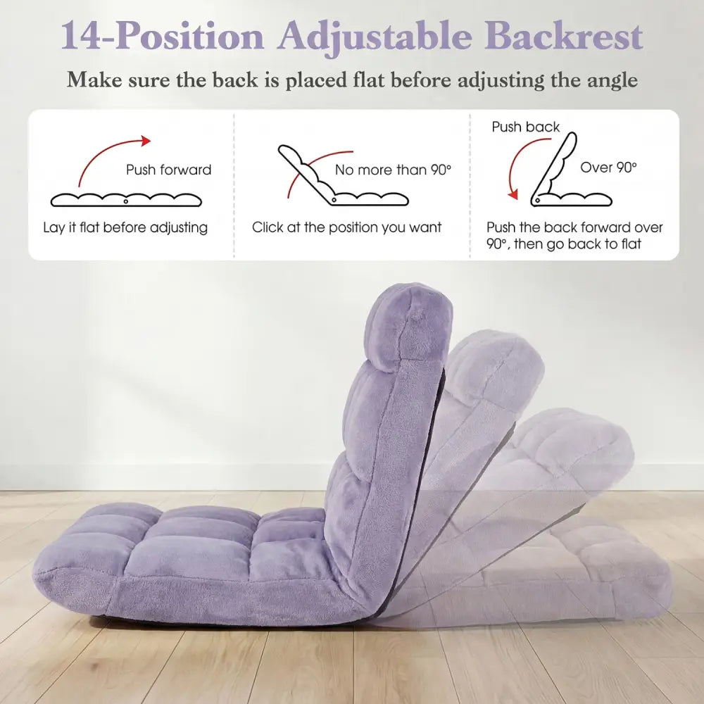 14-Position Adjustable Cushioned Floor Chair-Light Purple - Light Purple - Floor Chairs