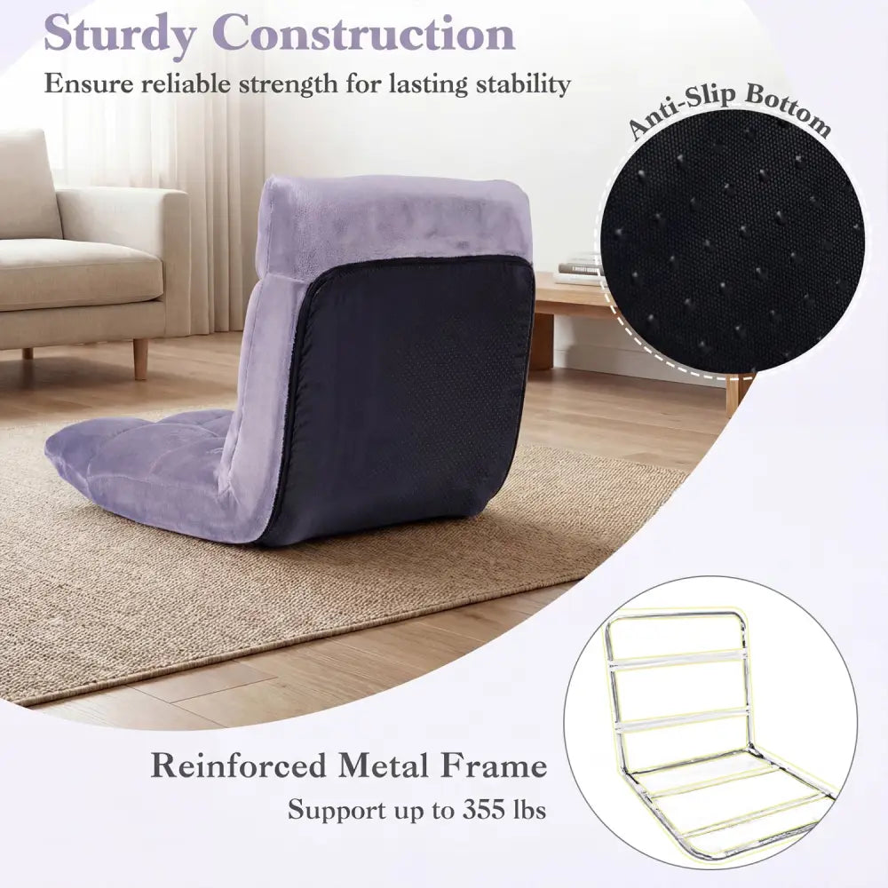 14-Position Adjustable Cushioned Floor Chair-Light Purple - Light Purple - Floor Chairs