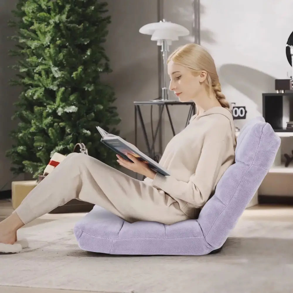 14-Position Adjustable Cushioned Floor Chair-Light Purple Costway