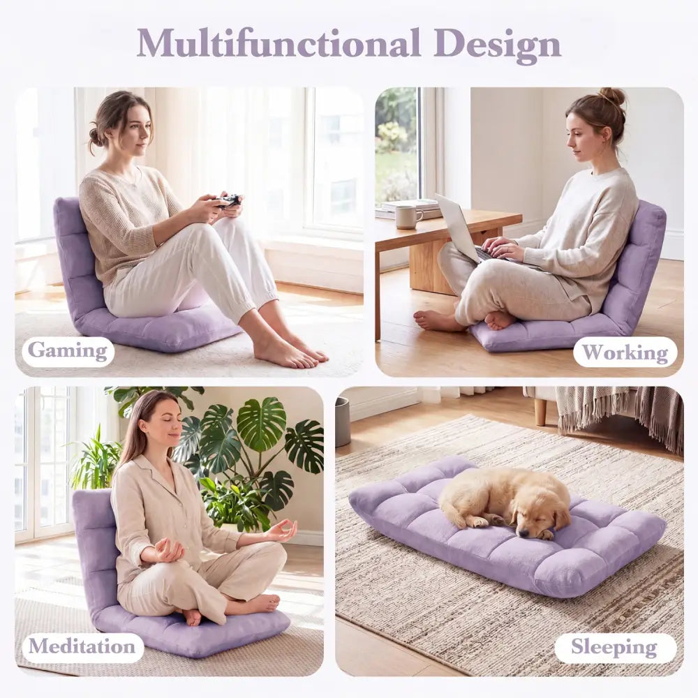 14-Position Adjustable Cushioned Floor Chair-Light Purple - Light Purple - Floor Chairs