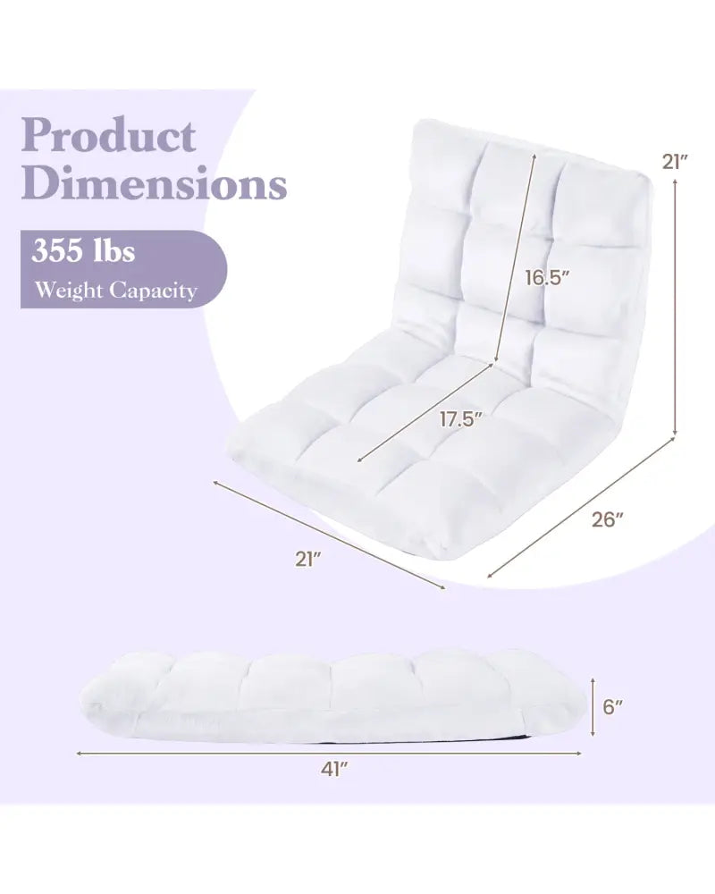 14-Position Adjustable Cushioned Floor Chair-White - White - Floor Chairs