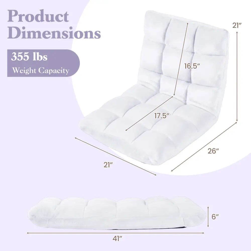 14-Position Adjustable Cushioned Floor Chair-White - White - Floor Chairs