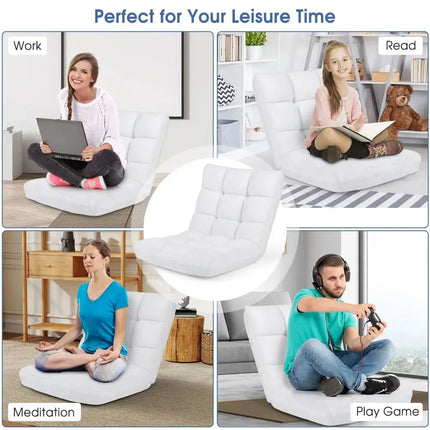 14-Position Adjustable Cushioned Floor Chair-White Costway