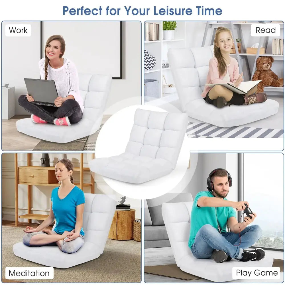 14-Position Adjustable Cushioned Floor Chair-White Costway