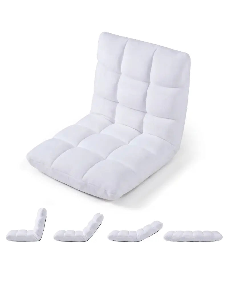14-Position Adjustable Cushioned Floor Chair-White - White - Floor Chairs