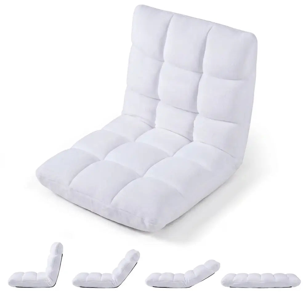 14-Position Adjustable Cushioned Floor Chair-White - White - Floor Chairs
