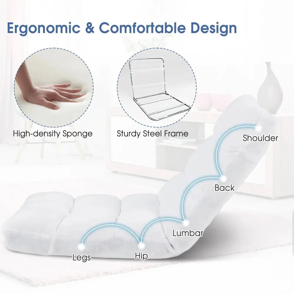 14-Position Adjustable Cushioned Floor Chair-White Costway