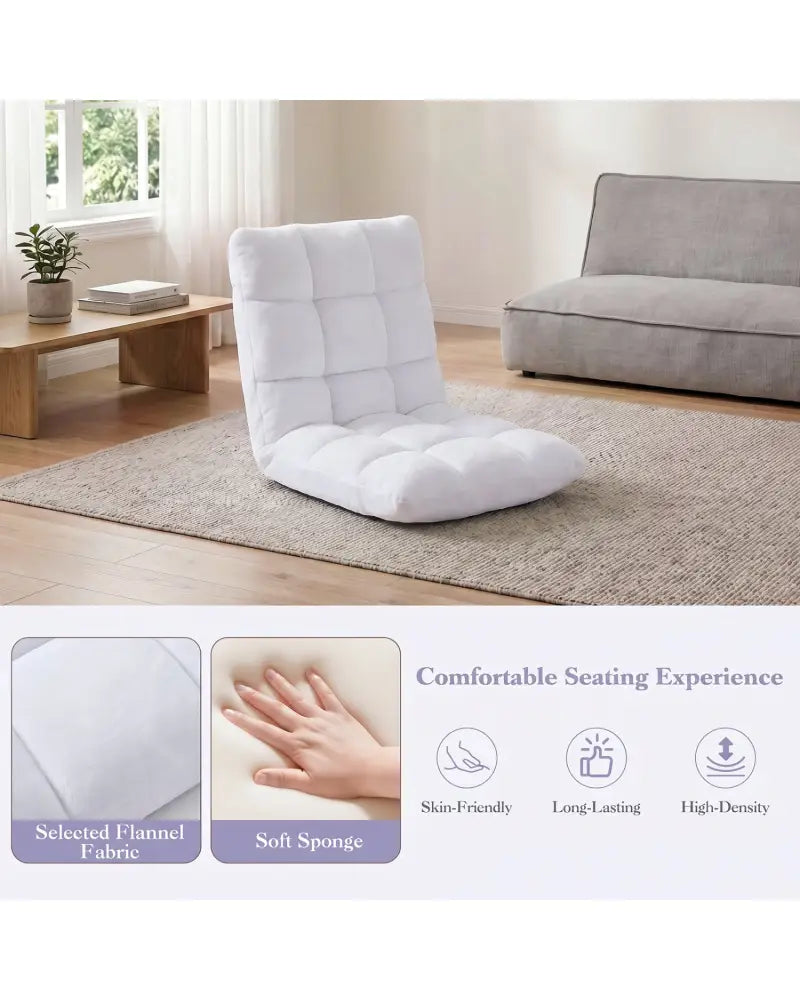 14-Position Adjustable Cushioned Floor Chair-White - White - Floor Chairs