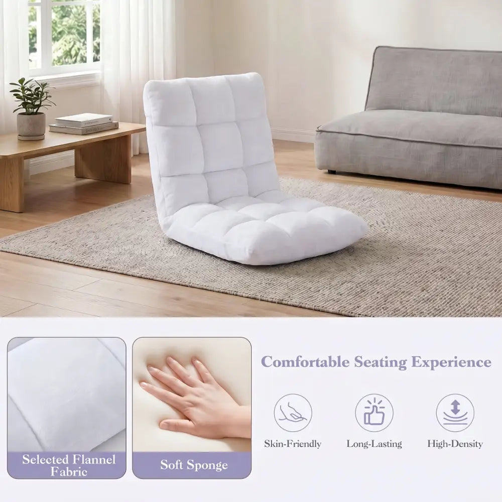 14-Position Adjustable Cushioned Floor Chair-White - White - Floor Chairs